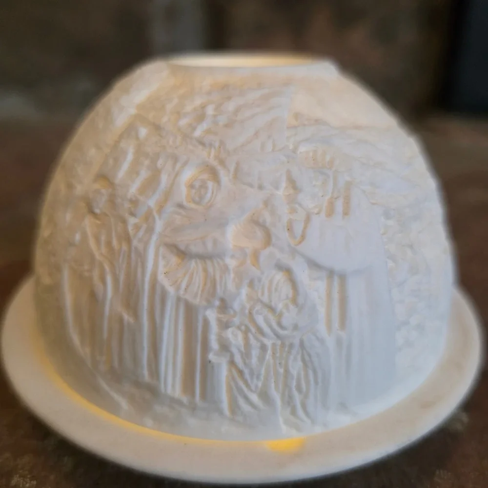 Bernardaud Limoges France Nativity Christmas Lithophane Porcelain Candle Holder